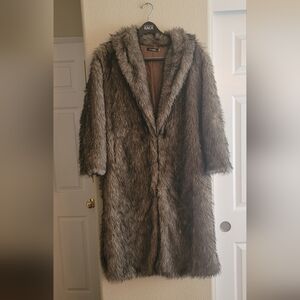 Womens Laseti Brown & Black Long Faux Fur Coat Size S